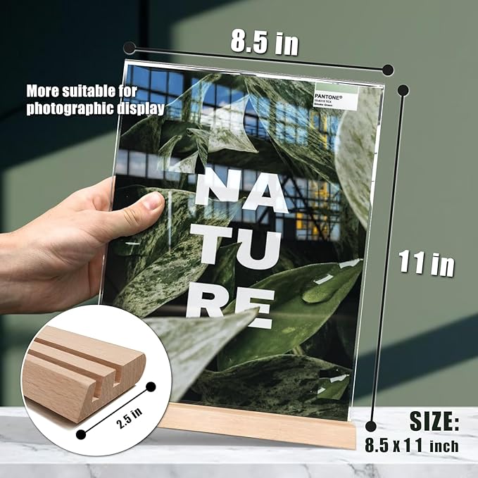 Acrylic Sign Holder 8.5 x 11 with Combined L and T-Shaped Wood Base,High Transparency Table Card Stand for Advertisements, Menu, Picture,Honor Certificates or other Flyers(3 packs)