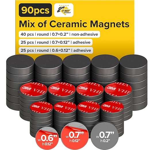 X-bet MAGNET Pack of 90 Ceramic Mix, with Adhesive Backing high-Strength, Versatile Perfect for Home, Office and Projects - Durable, Reliable, and Easy to Use