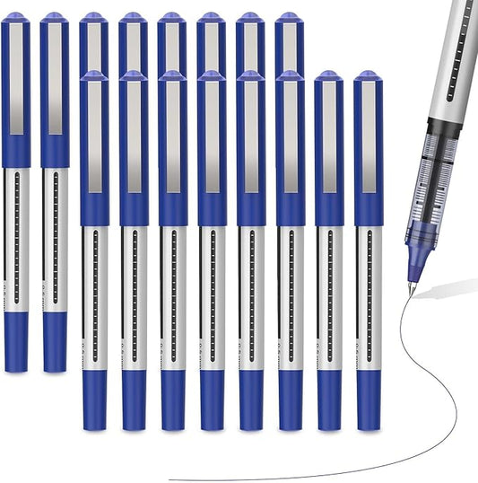 16 Pack Fine Point Smooth Writing Pens, Rollerball Pens 0.5mm Blue Liquid Gel Ink Pens Set for Writing, Taking Notes, Office, Journaling, School Supplies