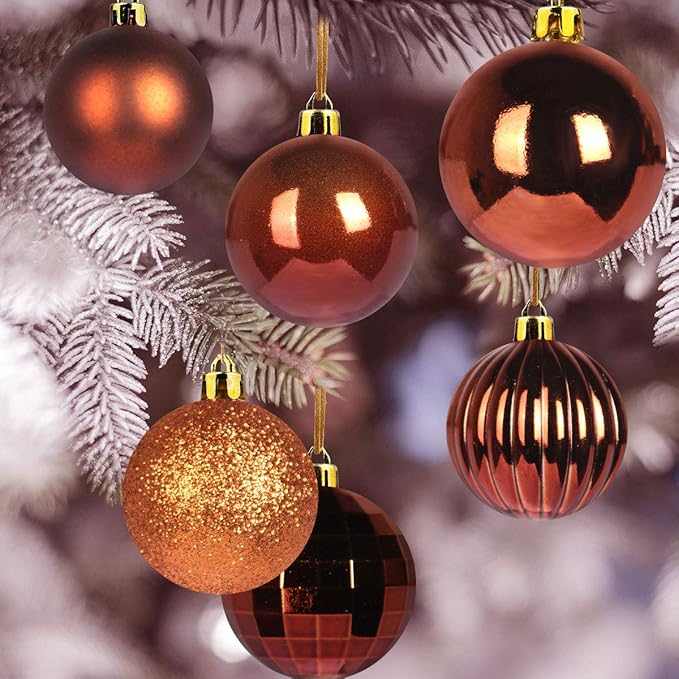 Orange Bronze 3.2" Large Christmas Balls - Christmas Tree Decoration Ornaments Shatterproof Hanging Balls for Birthday Halloween Holiday Wedding Decorations Set of 18pcs