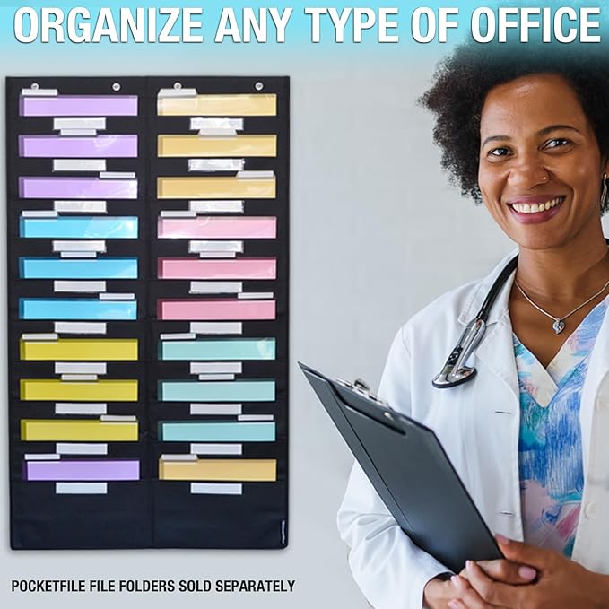 Ultimate Office WalMaster Heavy Duty, 30-Pocket Wall Chart Filing System WITH LABEL HOLDERS for Classroom and Office, File Organizer Includes Mounting Hardware & Door Hooks POCKETFILES SOLD SEPARATELY
