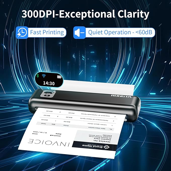 Rongta Portable Printers Wireless for Travel, 300DPI WiFi & Bluetooth Mobile Thermal Inkless Printer for School/Office/Home Use, Compatible with Android,iOS & Laptop,Black (F82)