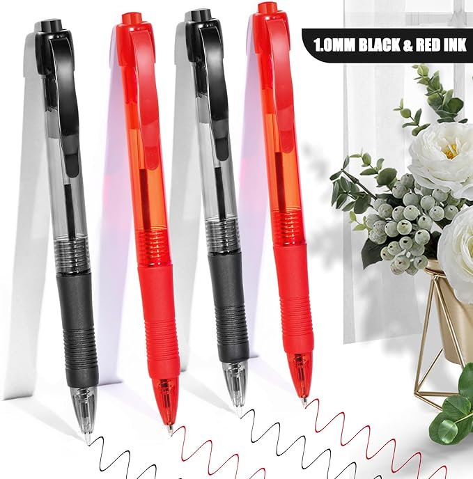 deegtran Pens Bulk, 100 Pack No Bleed Black & Red Ink Click Pens with Soft Grip, Wholesale Retractable Ballpoint Pens for Office School, Medium Point Smooth 1.0MM