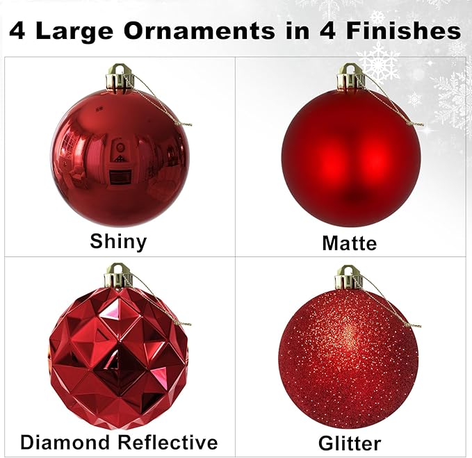 Rose Red 4.0" Large Christmas Balls - Christmas Tree Decoration Ornaments Shatterproof Hanging Balls for Birthday Halloween Holiday Wedding Decorations Set of 4pcs