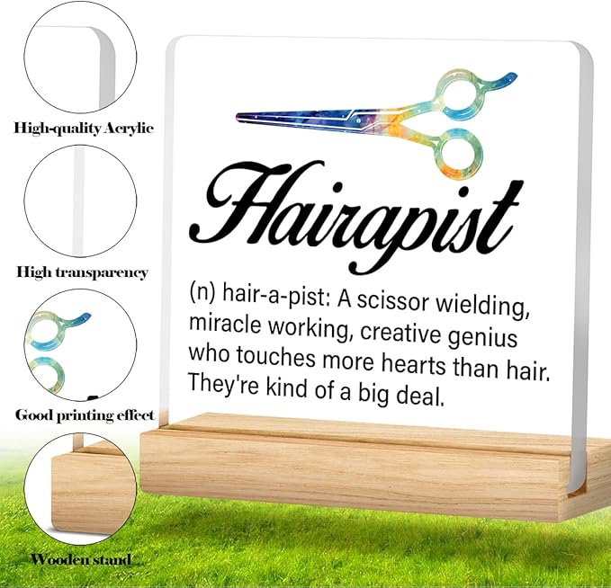 Best Hair Stylist Gift - Hairapist Definition Acrylic Desk Sign Decor for Women Men