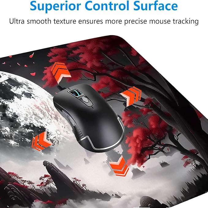 Red Moon - Extended Gaming Mouse Pad Mat with Stitched Edge Non-Slip Base - 31.5"x11.8" for Office, Home and Laptop