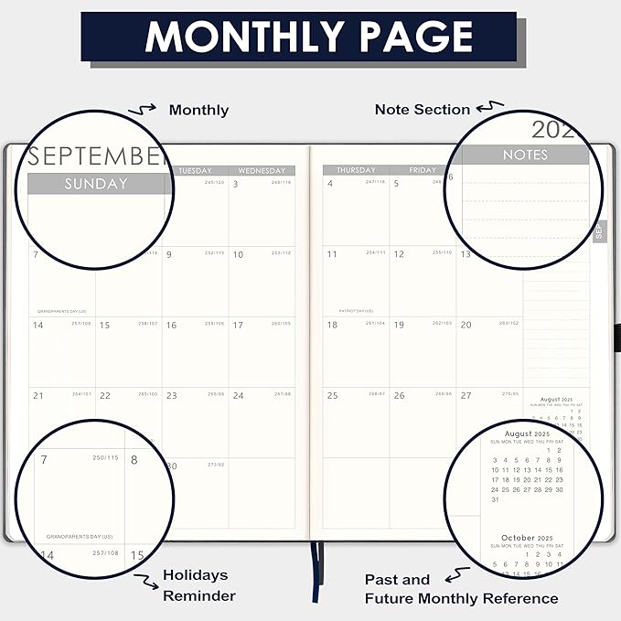 Planner 2025-2026 - 2025-2026 Planner Weekly and Monthly, Jul. 2025 - Jun. 2026, 8.5" x 11", Leather Cover Planners with Thick Paper, Back Pocket with Notes Pages - Grey