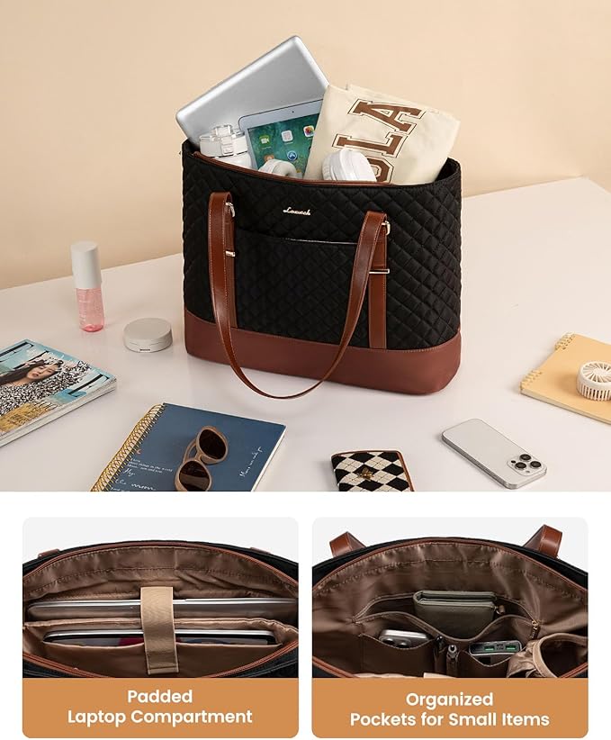 LOVEVOOK Laptop Bag for Women, 17.3 Inch Work Tote Computer Bag With Large Cup Holder & Adjustable Strap, Lightweight Large Laptop Briefcase for Travel, Bussiness, Teacher