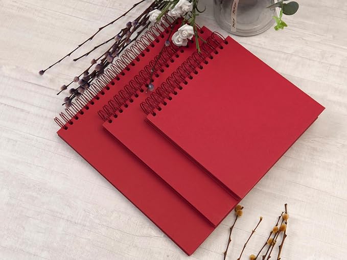 potricher 12 x 12 Inch Large DIY Scrapbook Photo Album 80 Pages Thick Kraft Blank Red Paper Memory Book for Wedding and Anniversary Family (Red, 12 Inch)