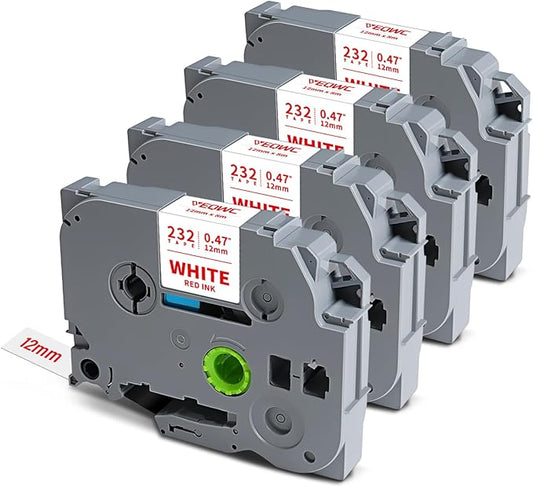 Tze 12mm Tz-232 Red on White Label Maker Tape Compatible for Brother Tze-232 Laminated for Indoor or Outdoor Use Work for for Ptouch Ptouch PTD200 PTD202 PTD210 PTD600 PTD400 PTH100 PTH110 PT1280