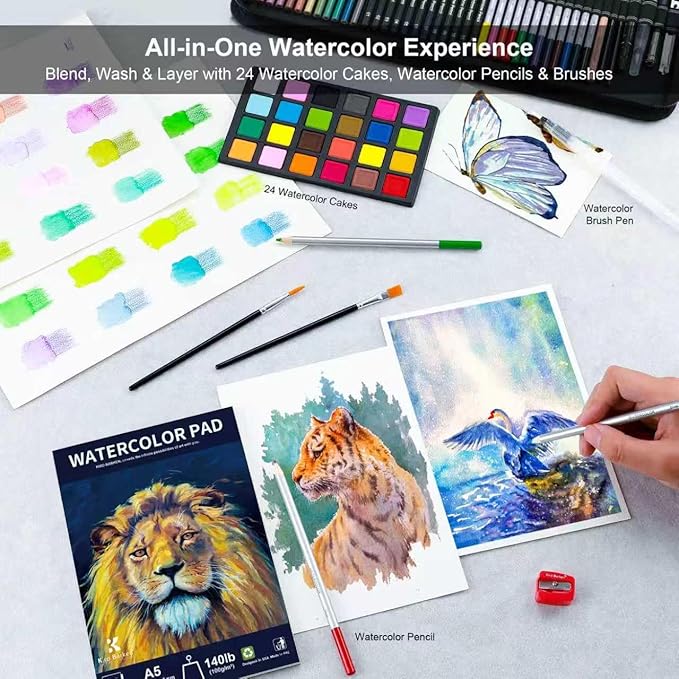 240PCS Artists Art Supplies - Drawing Kit with 3 Sketchbook, Coloring book - Graphite,Colored, Charcoal, Watercolor,Metallic,Fluorescent & Rainbow Pencils - for Artists and Beginners