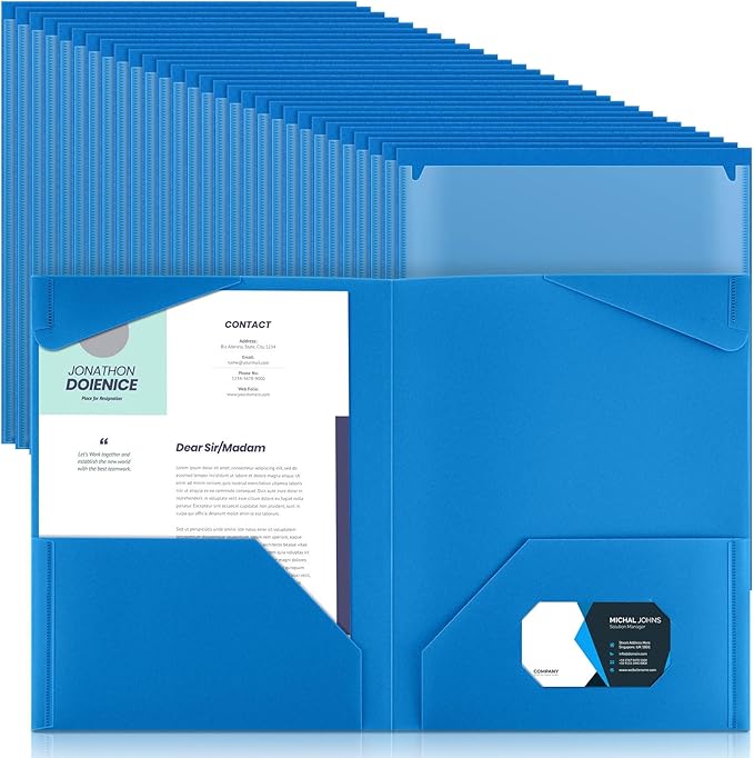 Henoyso 150 Pcs Plastic Folders with Clear Front Pockets Bulk Heavy Duty File Folders with 2 Pockets and Card Slot for Student Teacher Back to School Supplies Office Presentation (Blue)