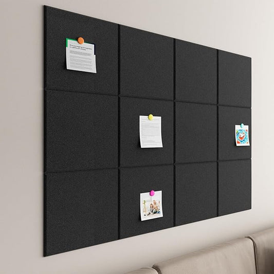 Large Cork Boards for Walls – 48 x 36 Self Adhesive Felt Wall Tiles, Ideal for Office Black Bulletin Board, Easy to Install Pin Board Photo Board