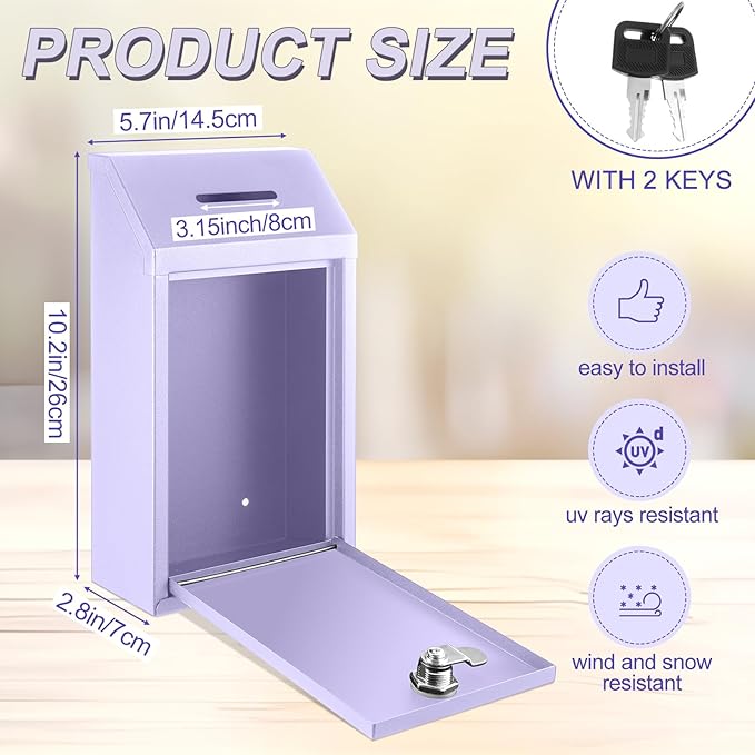 Metal Donation Cash Box Collection Safe Suggestion Box with Lock Wall Mounted Mailbox Delivery Ballot Container for Home Office Outdoor Door