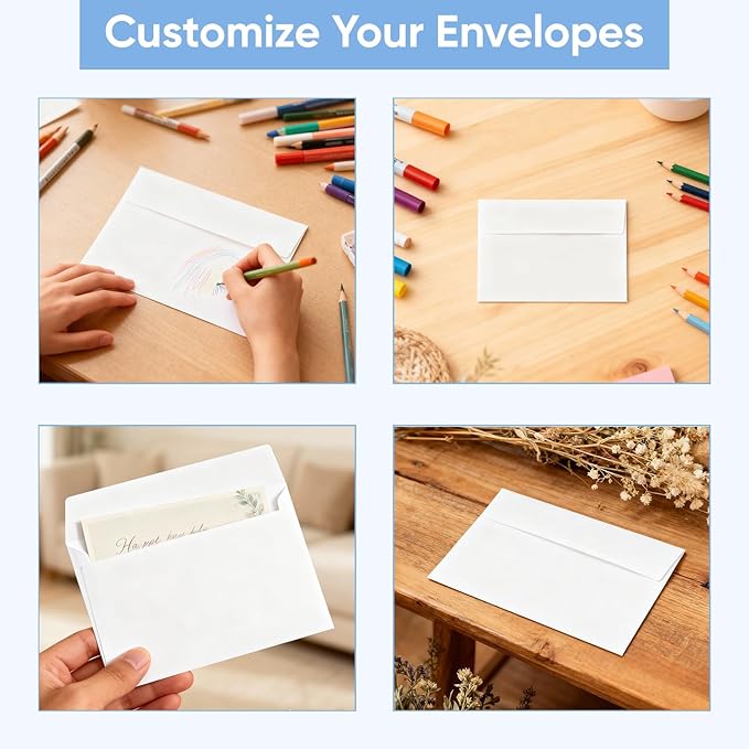 Envelopes self seal, 5×7 inches, White A7 Envelopes for Wedding Invitations, Photo Storage, Greeting Card Enclosures, 50 packs（white）