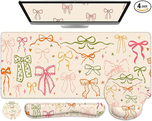 iCasso Desk Pad Mat, Large Mouse Pad and Keyboard Wrist Rest Set, Desk Protector Mat,4in1 Ergonomic Carpal Tunnel Keyboard Pad with Wrist Support for Desktop Home Office Computer (Colorful Ribbon)