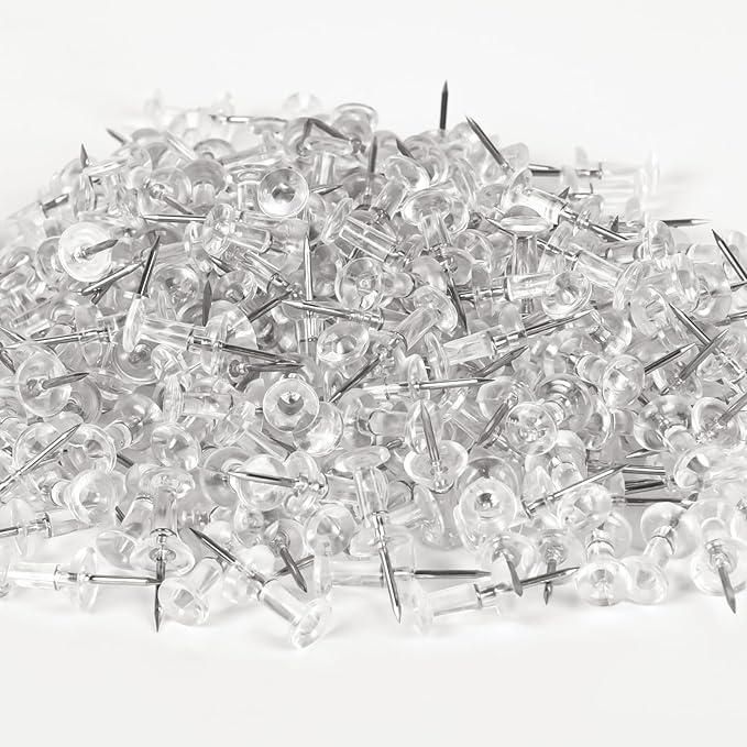 1000 PCS Clear Push pins Tacks for Wall Cork Board Bulletin Board use Clear Plastic Head Pins for Home Office Craft Projects