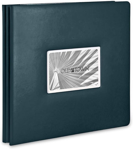 Old Town Bonded Leather Photo Album, Large Leather Scrapbook, Expandable Scrapbook Album 12x12 Double-Sided White Paper Pages and Optically Clear Pockets, Faux Suede Lining, Navy