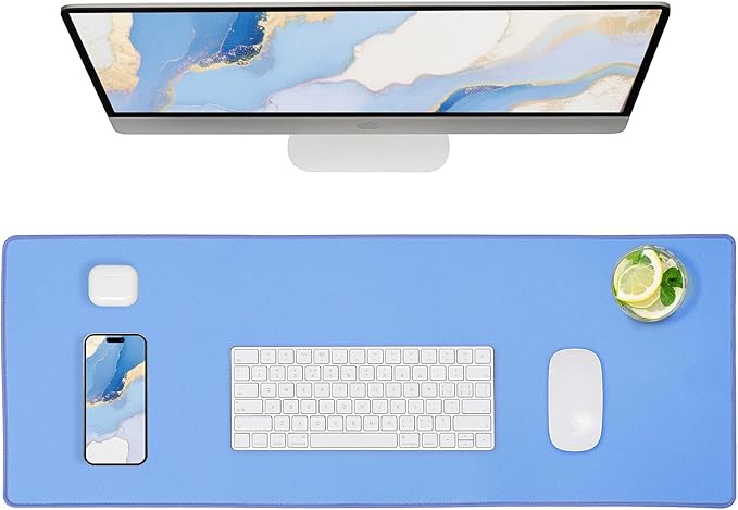 ALOANES Waterproof Mouse Pad, Large Gaming Keyboard Pad with Anti-Slip Base, Grain Jacquard Surface, Extend Desk pad for Gamer, Office & Home, Blue Mousepad 27.6''x11.8''x0.12''