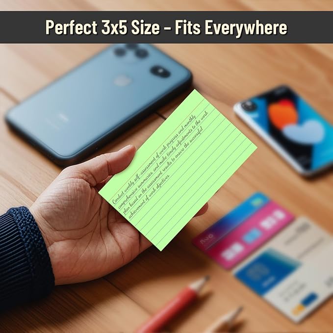 300 Count Index Cards 3 x 5 Inch Ruled Green Index Cards, Flash Cards College Ruled for School, College, Office and Home Organization, Durable Study To Do List Note Cards with Ruled Lines