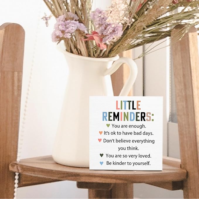 Inspirational Gifts Wooden Signs - Little Reminders You Are Enough Wooden Box Signs, Motivational Decorative Desk Sign Table Decor, 5 X 5 Inches