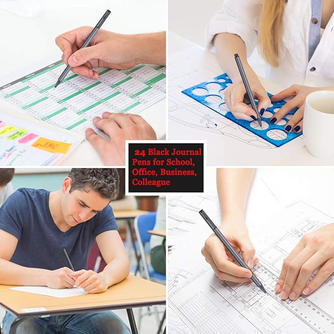 Taotree Journal Planner Pens, 24 Black Fine Point Pens, Ideal for Art, Crafts, Scrapbooks, School, Office, and More