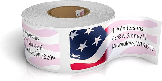 Customized Personalized Address Labels - Made in The USA by Kenco (250 Labels, American Flag)