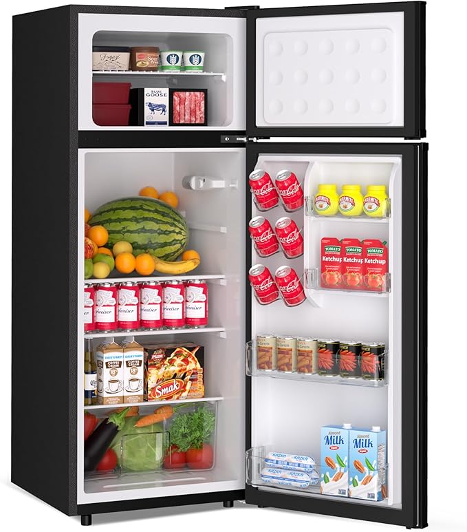 7.5 Cu Ft Refrigerator with Freezer,212L Energy Star Compact Refrigerator; Ultra Quiet & Efficient for Dorm, Apartment, Office,Reversible Door & Adjustable Thermostat