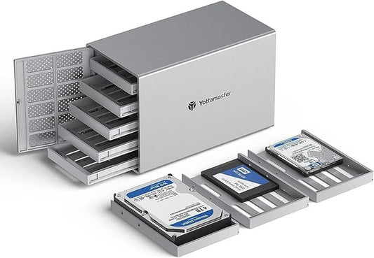 Yottamaster 5 Bay External Hard Drive Enclosure, Aluminum USB3.0 3.5" HDD Enclosure for 3.5 & 2.5 Inch SATA HDD/SSD, Support 90TB(5x18TB) Direct Attached Storage DAS, Non-RAID [PS500U3]