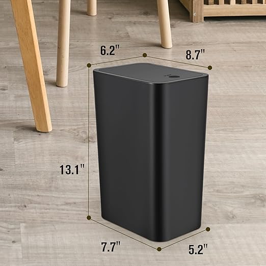 TrashAid 2 Pack Bathroom Trash Can with Lid, 2.6 Gallon / 10 Liter Small Garbage Can with Press Top Lid, Plastic Wastebasket with Pop-up Lids for Toilet, Office, Bedroom, Living Room, Black