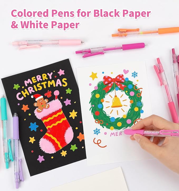 Gel Pens For Coloring, 24 Colors Retractable Colored Pens for Black Paper & White Paper, 0.7mm Fine Point Colorful Pens for Coloring, Writing, Drawing, Journaling, Note Taking, School, Office, Home