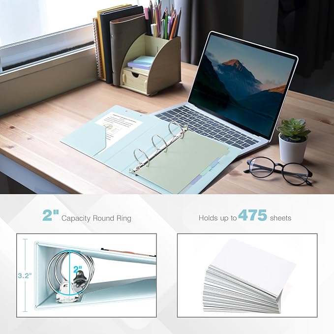 Ospelelf Mini Binder 2 Inch Small 3 Ring Vintage Leather Clipboard 5.5" x 8.5", Professional Binder Organizer Dividers with Tabs, Bule