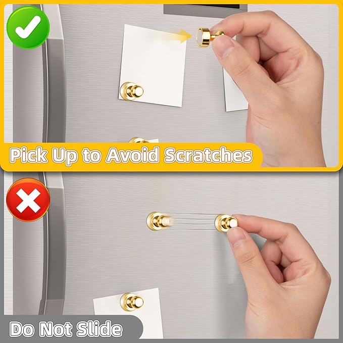 VNDUEEY 16 Pack Fridge Magnets Refrigerator Magnet, Gold Strong Magnets for Whiteboard, Magnetic Push Pins, Metal Magnet for Kitchen, Office, Classroom, School, Locker, Cruise Decor