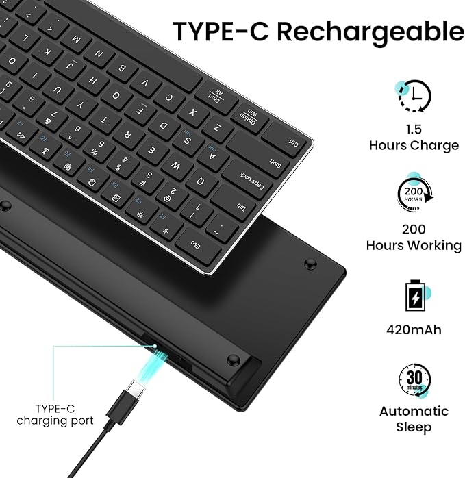 2.4G Wireless and Bluetooth Keyboard with Numeric Keypad, Multi-Device, Rechargeable, Compatible with Mac, Windows (Black)