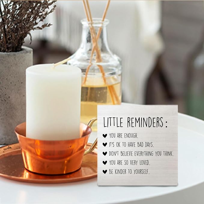 Little Reminders Desk Sign - Mental Health Wooden Sign, Inspirational Therapist Office Must Haves Wood Signs for Home Therapy Counselor Desk Shelf Tabletop Decor, 5x5 Inches