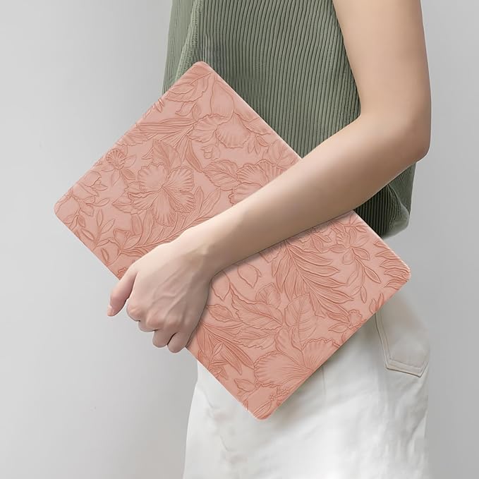 DTangLsm for MacBook Air 13 inch Case 2025 2024-2022 Release M4 A3240 M3 A3113 M2 A2681, Retro Leather Hard Shell Elegant Textured Case for MacBook Air 13.6 inch+Keyboard Cover, Pink Embossed Floral