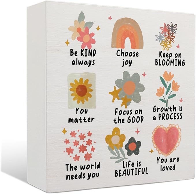 Boho Floral Mental Health Wooden Sign - Therapy Office Must Haves, Inspirational Psychology Wood Signs for Therapy Counselor Office Desk Shelf Tabletop Decor, 5x5 Inches