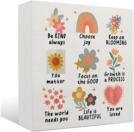 Boho Floral Mental Health Wooden Sign - Therapy Office Must Haves, Inspirational Psychology Wood Signs for Therapy Counselor Office Desk Shelf Tabletop Decor, 5x5 Inches