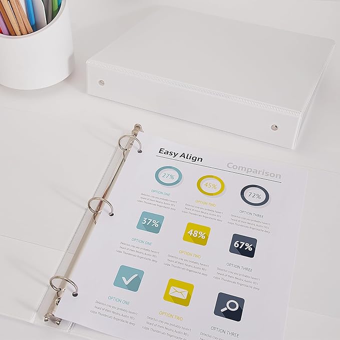 COMIX Sturdy 3 Ring Binder 1 inch with Clear View Cover, 1" Round Ring View Binder, PVC-Free, 200 Sheets Capacity of US Letter Size Paper, Office ＆ School Supplies, Pack of 12 (White)