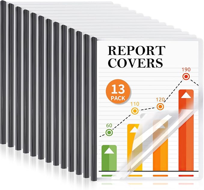 13 Pack Report Covers with Sliding Bar, Clear Report Covers for A4 and Letter Size Paper, Presentation Folders Resume Document Covers for School Office, Black