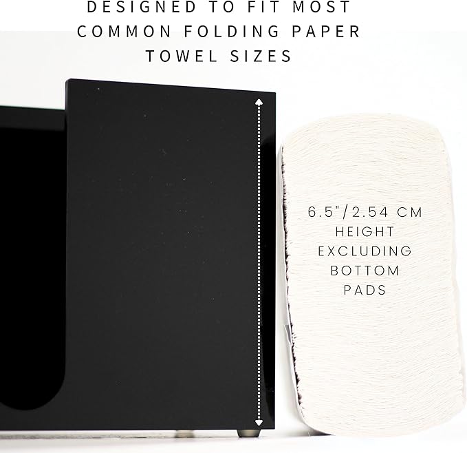 Paper Towel Dispenser Countertop, Black Paper Towel Holder(5mm - 6.5" Tall) Acrylic Folded Napkin Holder for Kitchen, Multifold C-Fold, Z-Fold, Trifold Paper Hand Towel Dispenser for Bathroom