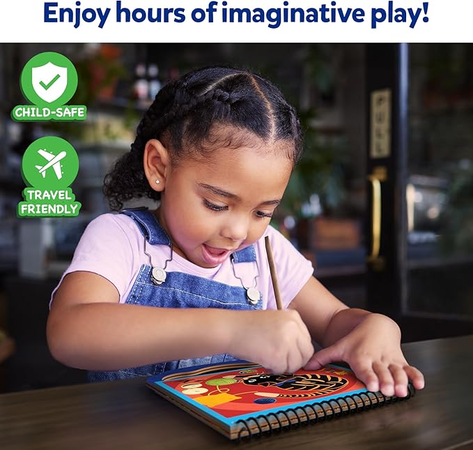 Skillmatics Scratch Art Book for Kids - Animals, Craft Kits & Supplies, 30+ Scratch Stickers, Stocking Stuffers, Travel Toys, DIY Kit, Christmas Gifts for Boys & Girls Ages 3, 4, 5, 6, 7, 8