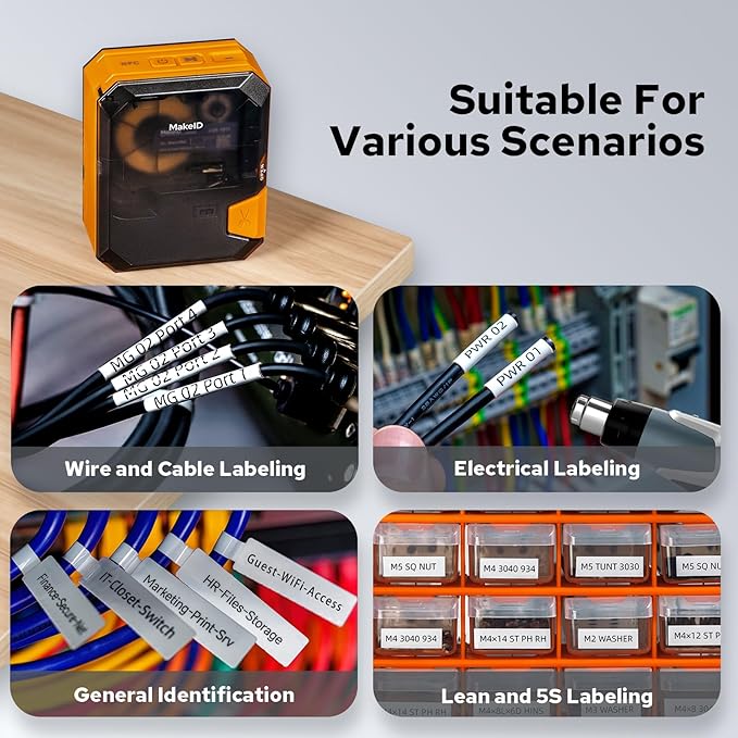 Makeid P31 Industrial Label Maker, Thermal Transfer Label Printer Portable Bluetooth Labeler with 0.71" W x 26.24ft L Label, Wire and Cable Labeling Machine for Job Sites, Fast Creat and Print Label