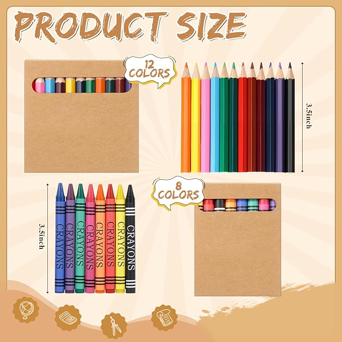 100 Sets Bulk Back to School Supplies, Colored Pencils Pre-Sharpened and Crayons Holiday Bundle in Box Mini Pencils Crayons Bulk Classroom Teacher Supplies, Cute Back to School Gifts