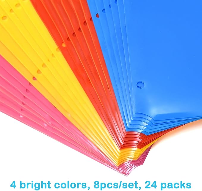 WOT I Plastic 8-Tab Dividers with Two Pockets - 3 Sets, Multicolor Dividers with Pockets for Binders, 24PCS Tab Dividers Assorted Colors