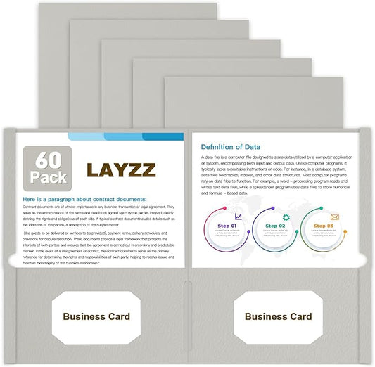 Folders with Pockets, LAYZZ 60 Pack Paper Pocket Folders, 2 Pocket File folders Fits Letter Size Paper, for School Office and Home (Grey)