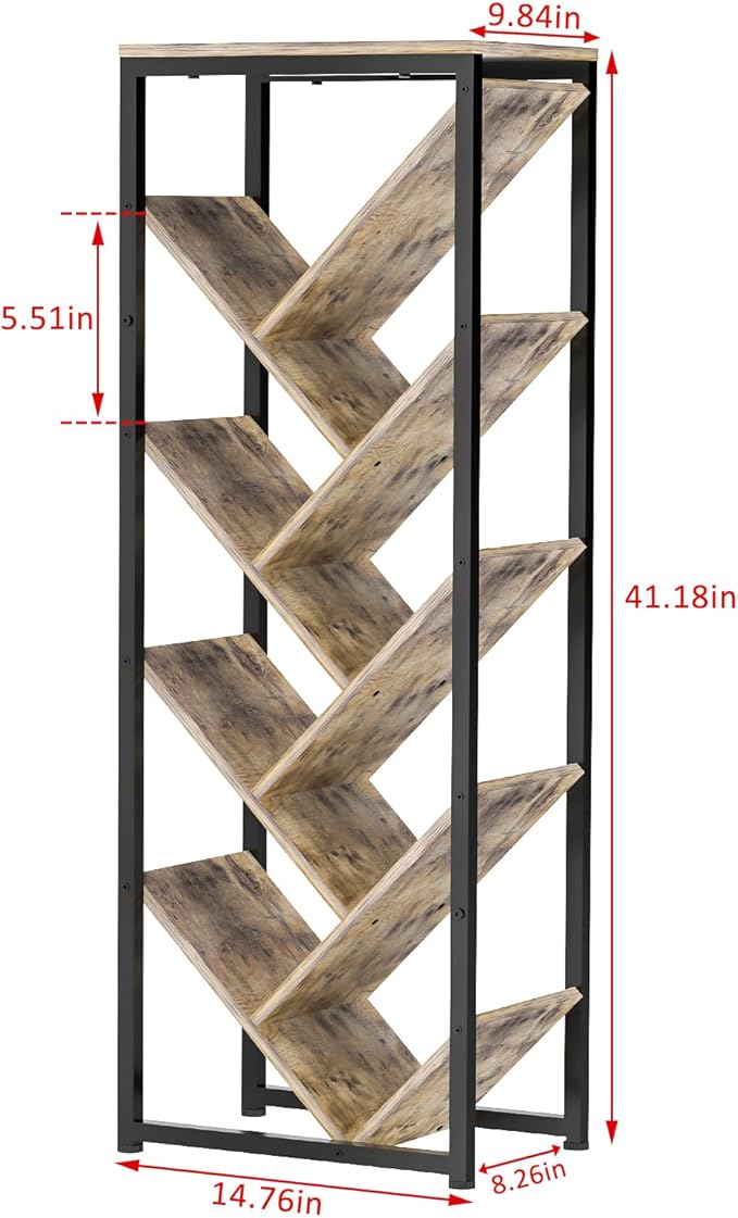 Tree Bookshelf - 9 Tier Floor Standing Tree Bookshelf for Hardcover Books, Small Bookshelf for Small Spaces Bookshelves Wooden Book Storage Organizer Shelves for Bedroom Living Room