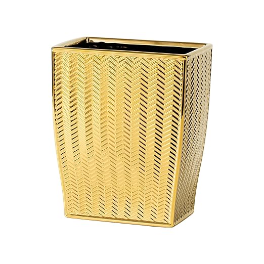 Bathroom Trash Can, Stylish Garbage Container Bin for Living Room, 1.32 Gallon/5 Liters Gold Small Trash Can, Waste Basket for Bathroom, Kitchen, Office, Bedroom-Room Decor