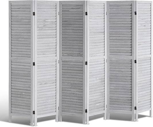 VEVOR Wood Room Divider, 6 Panel Wood Folding Privacy Screen, 66.9 Inches Tall Indoor Louvered Wooden Partition, Portable Decoration Screen, for Room Separation, Home, Office, Restaurant & Bedroom