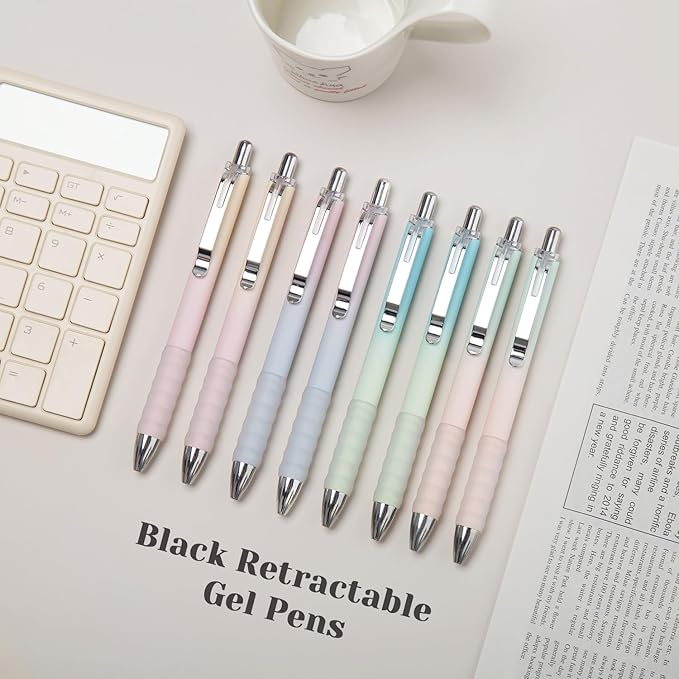 Gel Pens Fine Point 0.7mm Black Ink Gel Pen Retractable Cute Pens for Smooth Writing School Office Supplies, Pack of 12